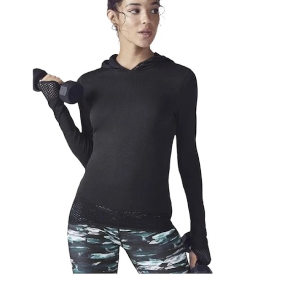 Fabletics Tops - Fabletics netted  hem long sleeve hoodie SIZE L